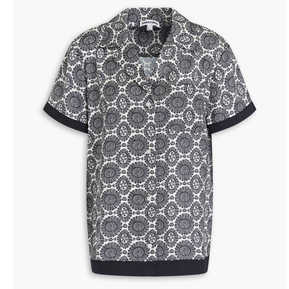 SOLID & STRIPED Black and White Short Sleeve Printed Shirt